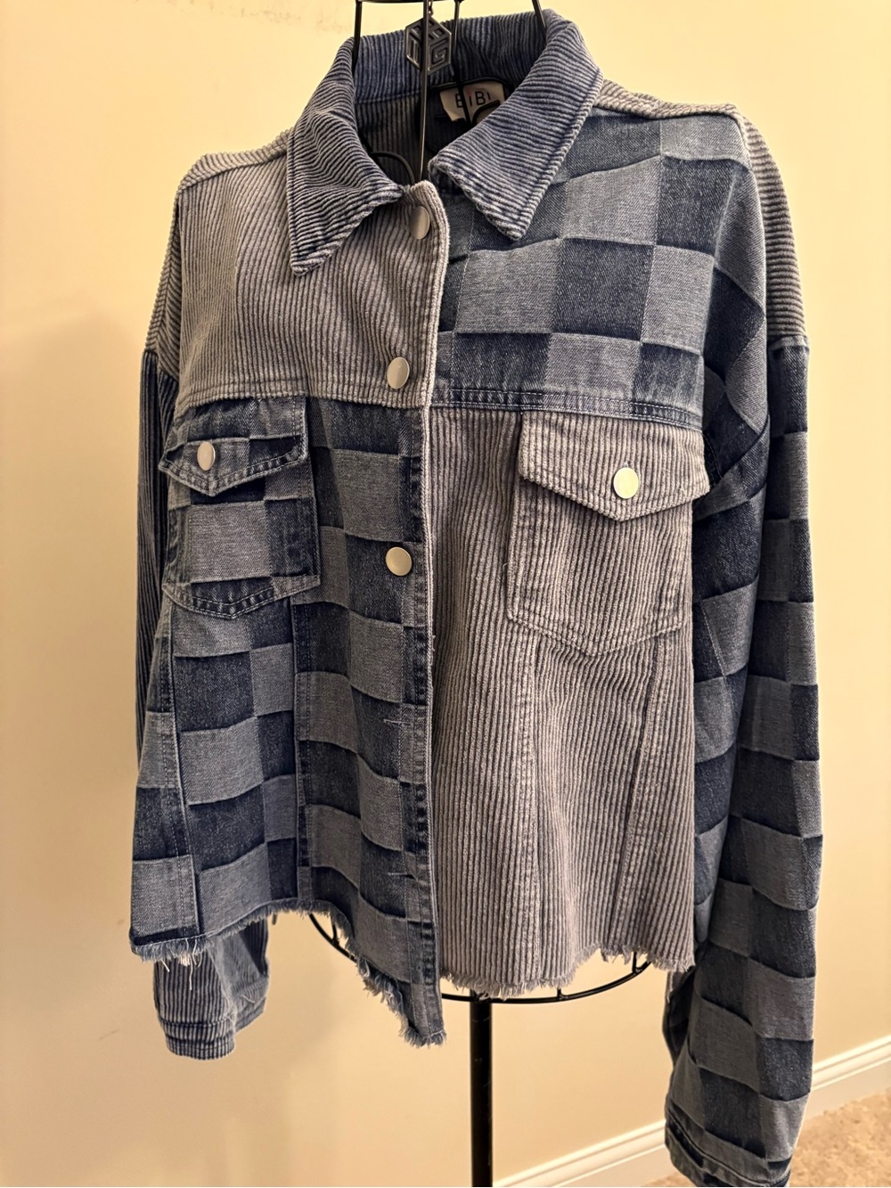 BiBi Patchwork Blue Corduroy & Denim Jacket